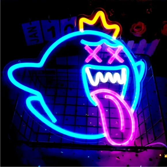 Boo Mario Kart Ghost Cartoon Video Game Neon Light LED Man Cave Kid/Teen Room - Picture 1 of 6